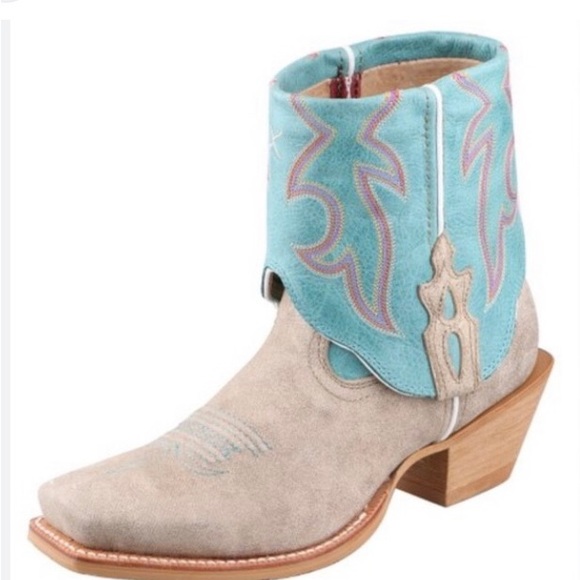 Twisted X stepping out cuff tan/teal cowboy western block heel size 7B - Picture 13 of 13
